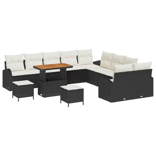 GFMGUEMV Modulares Rattan Sofa-Set 14-teilig Grau Mit Höhenverstellbarem Tisch