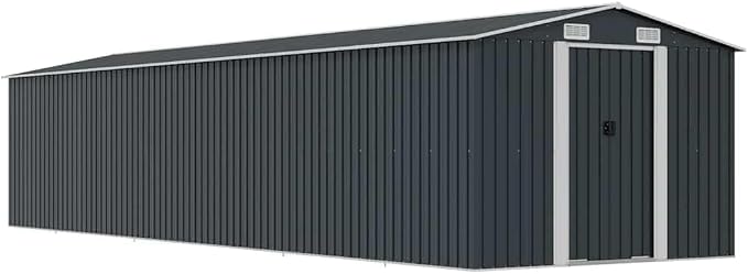Gartenhaus Anthrazit Verzinkter Stahl 257x779x181cm Doppelschiebetür Belüftung