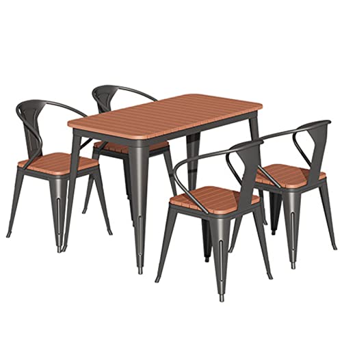 Generisch Kunststoffholz Stapelstuhl Set 4 Stühle Tisch 120x60x75 cm Schwarz