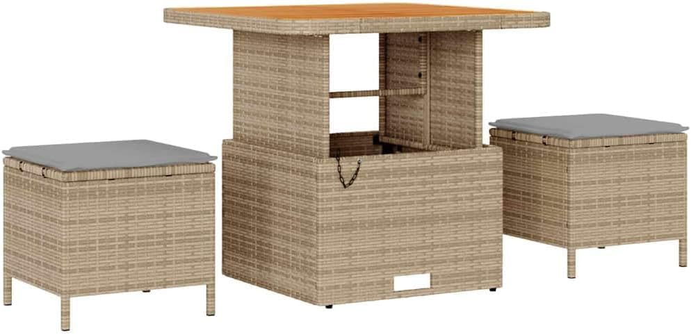 GFMGUEMV 13-teilig Poly-Rattan Lounge Set Beige mit Akazienholz-Tisch