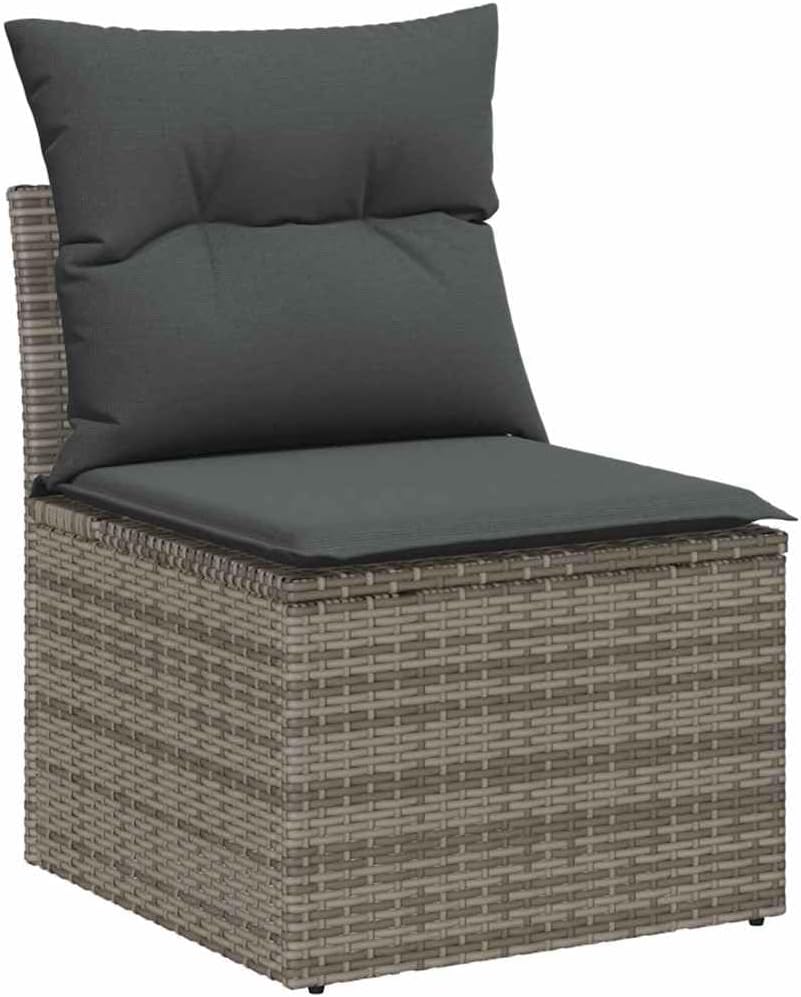 GFMGUEMV Modulares Rattan Sofa-Set 14-teilig Grau Mit Höhenverstellbarem Tisch