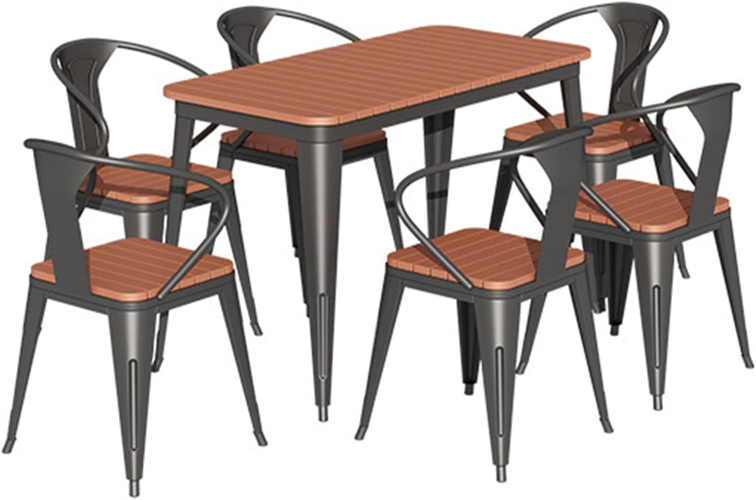 Generisch Kunststoffholz Stapelstuhl Set 4 Stühle Tisch 120x60x75 cm Schwarz