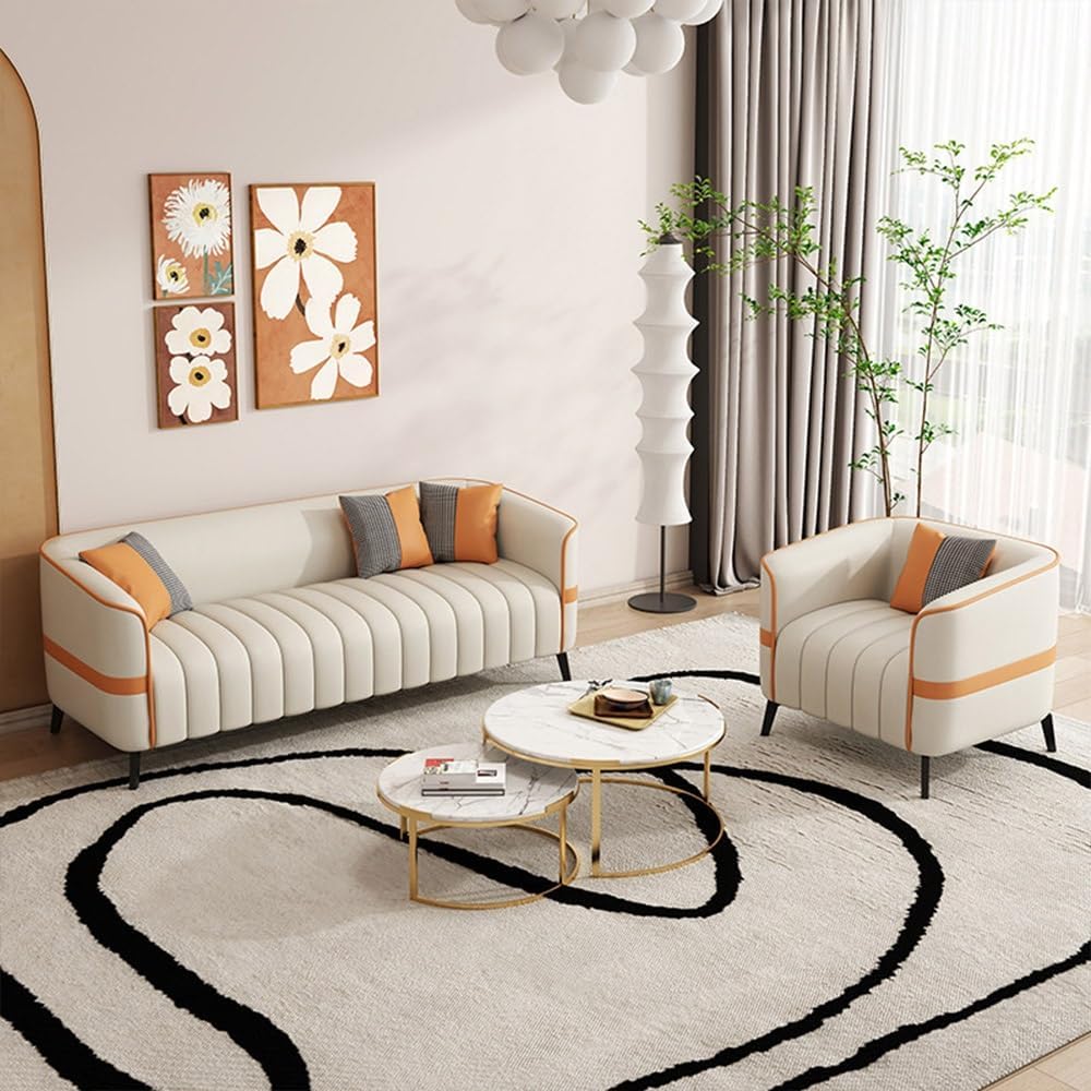 KIBONCY Faux Leather Accent Sofa 65cm Modern Upholstered Couch Metal Legs