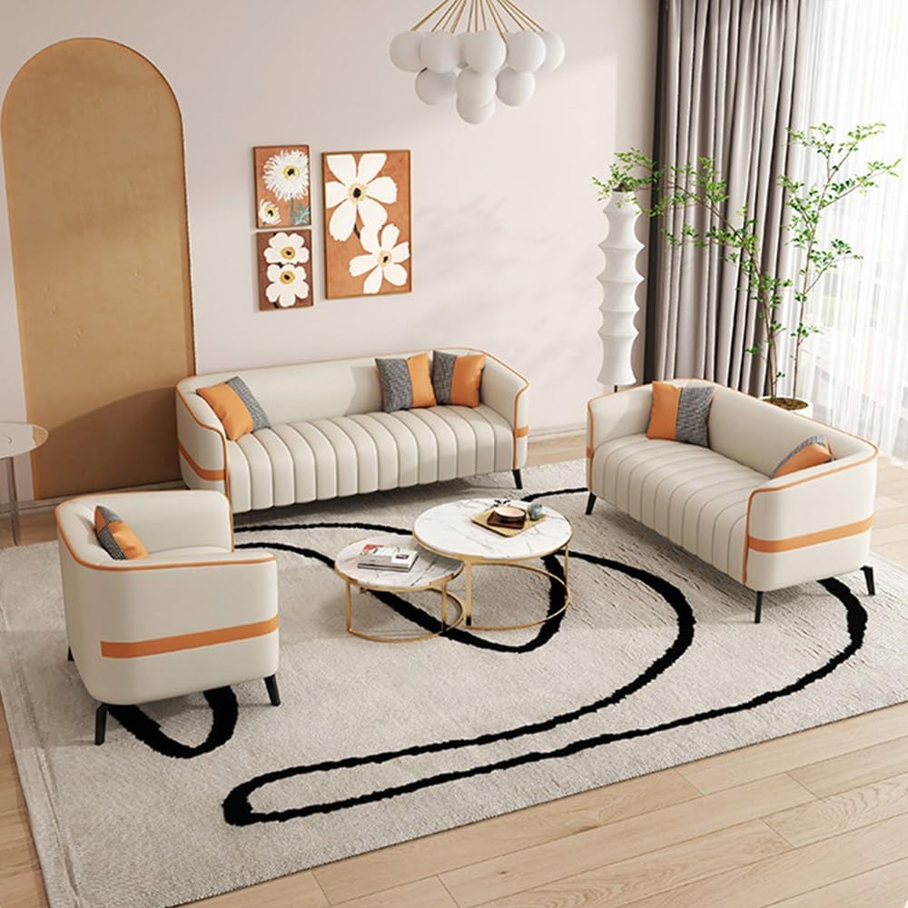 KIBONCY Faux Leather Accent Sofa 65cm Modern Upholstered Couch Metal Legs