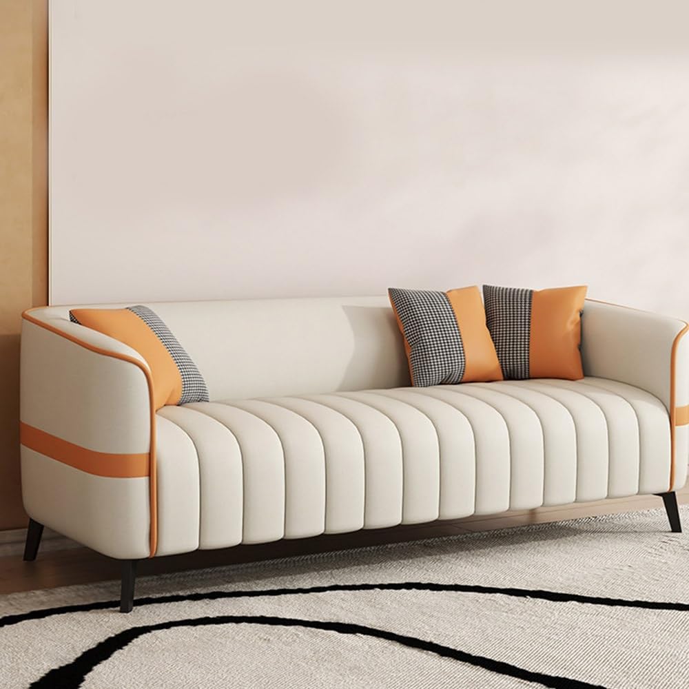 KIBONCY Faux Leder Akzent Sofa Mit Latex Kissen 148cm C