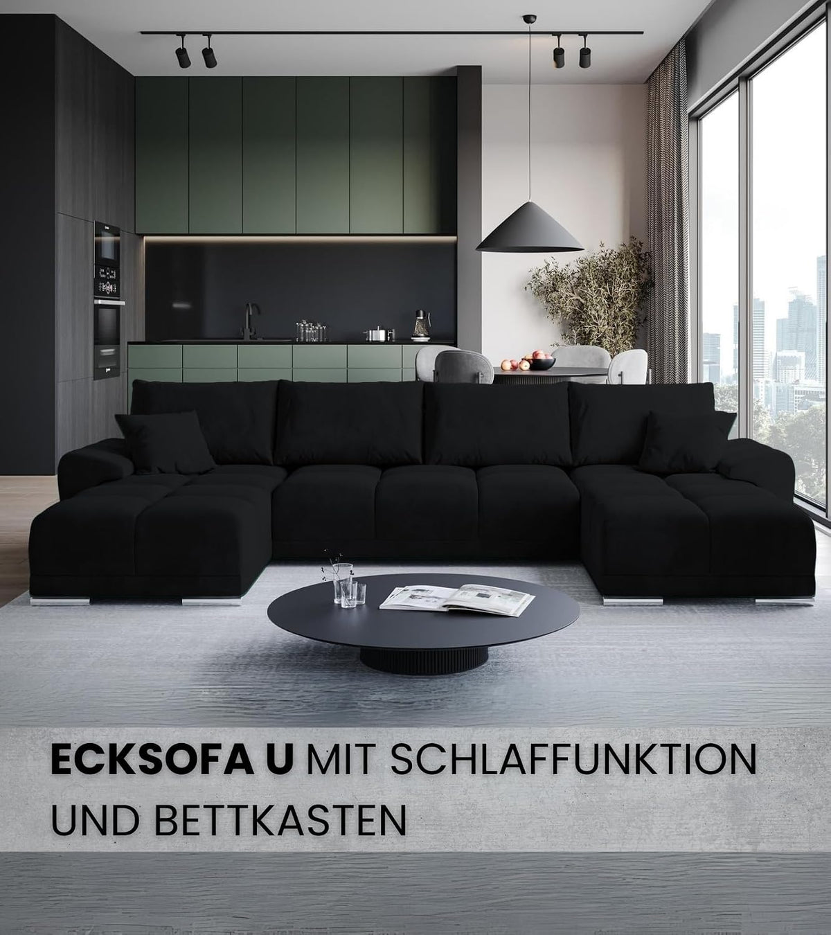 BROMARKT NUBES U Ecksofa mit Schlaffunktion und Bettkasten 372x184x85 cm Graphit