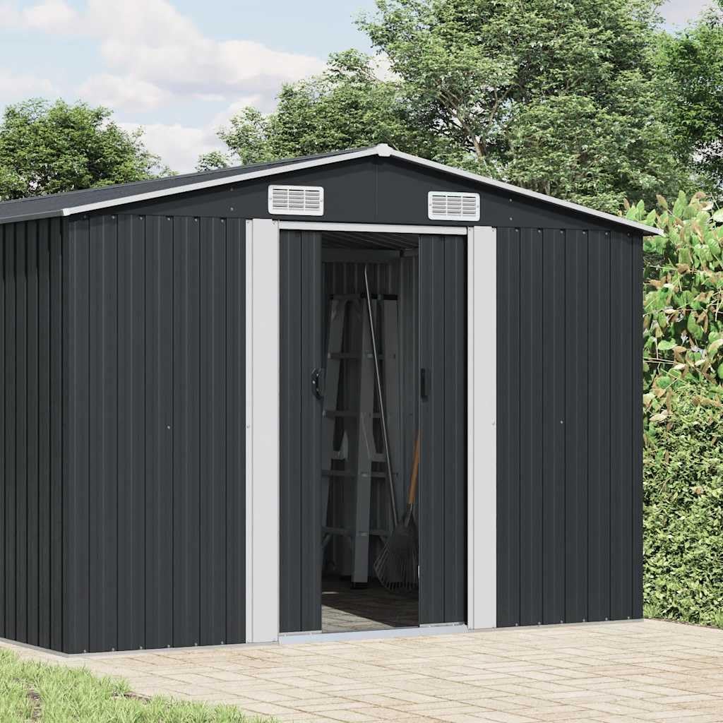 Gartenhaus Anthrazit Verzinkter Stahl 257x779x181cm Doppelschiebetür Belüftung