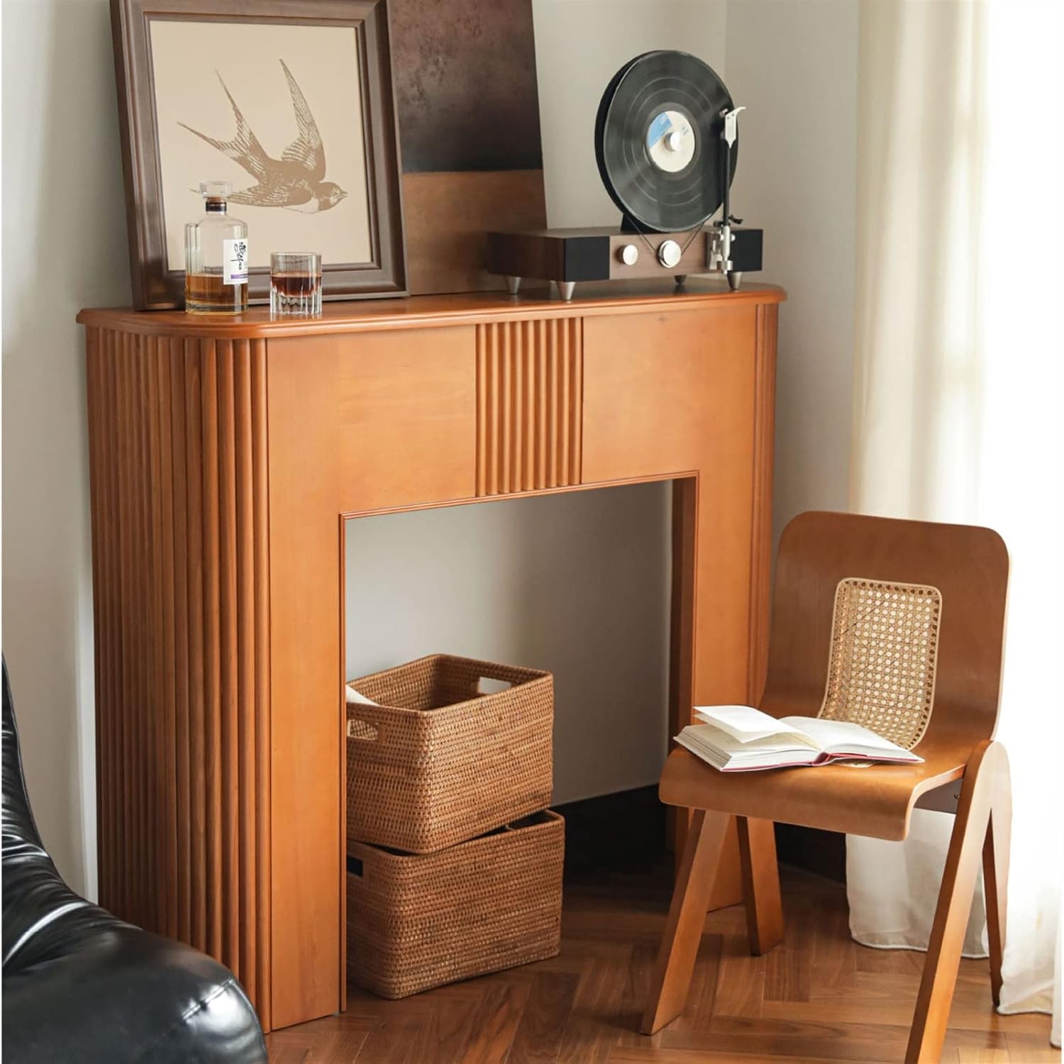 Dekorativer Elektrischer Kaminofen Kaminsims 129x34x110cm Massivholz Vintage
