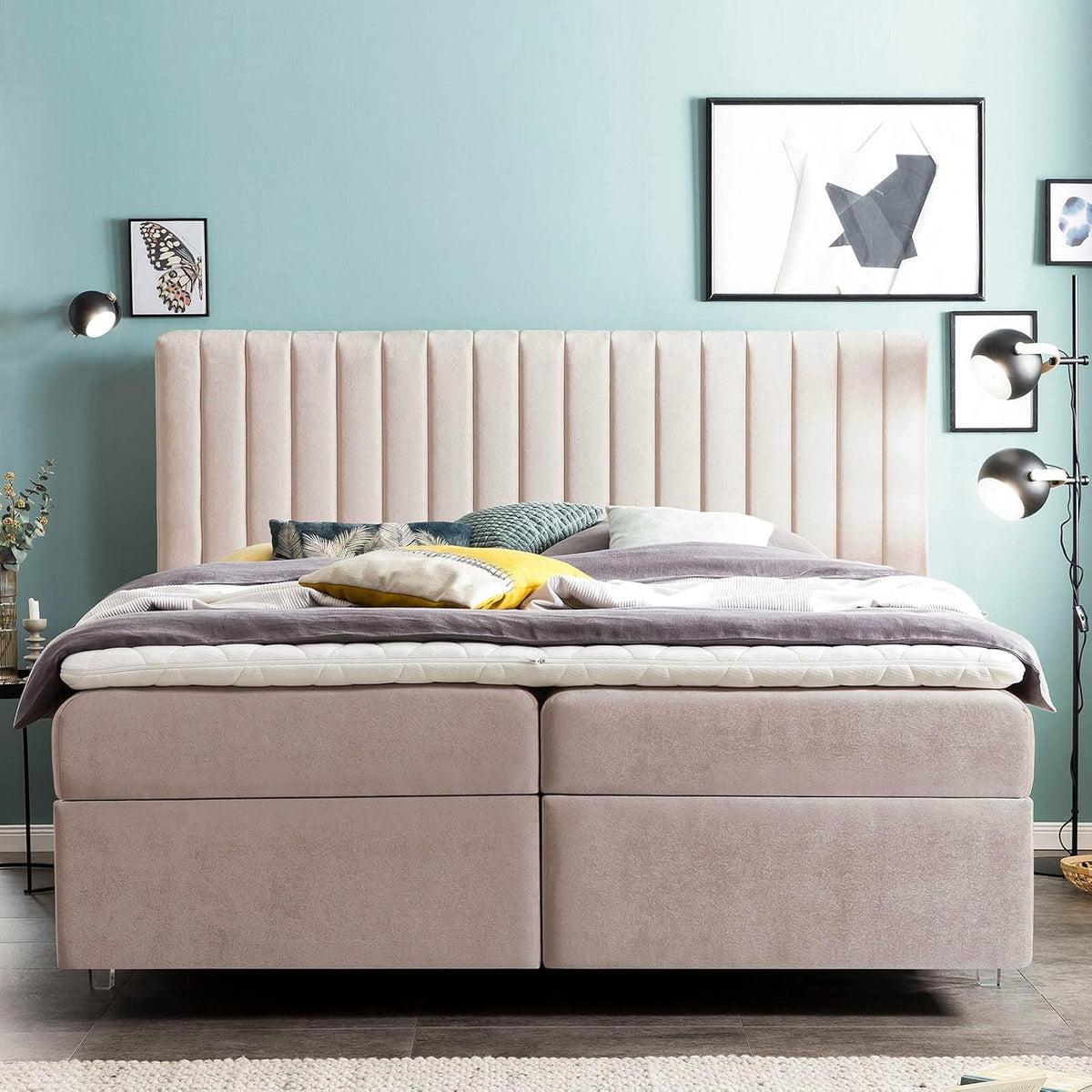 Bettco Boxspringbett Paris Samt 160X200 Ohne Topper Rosa