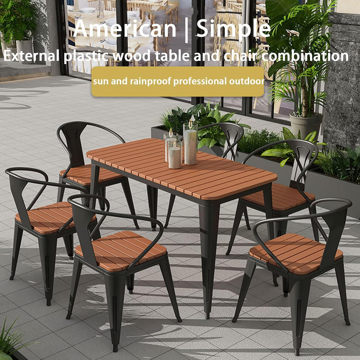 Generisch Kunststoffholz Stapelstuhl Set 4 Stühle Tisch 120x60x75 cm Schwarz