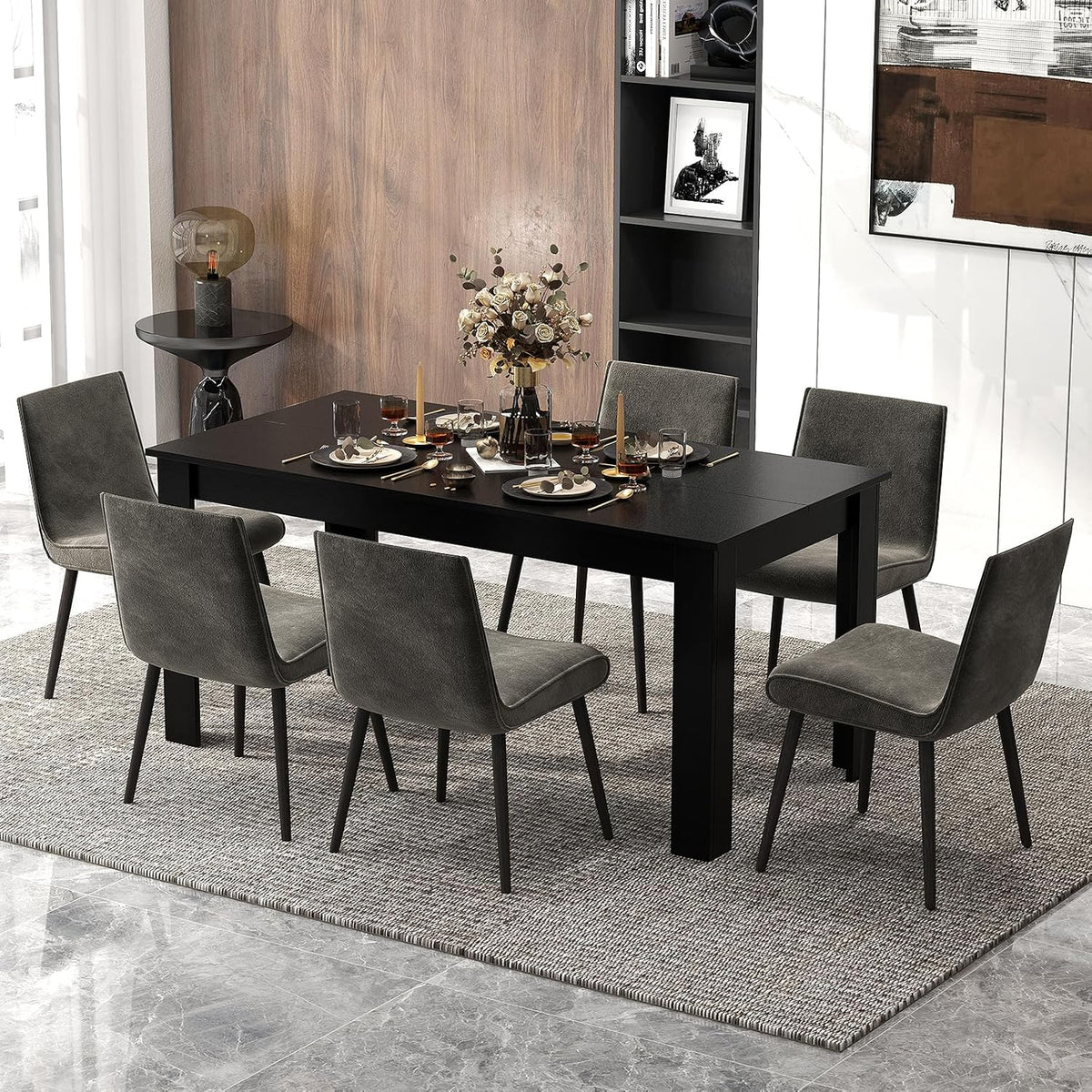 LDAILY Esstisch Aus Mokka-Holz 160x80x76,2cm Schwarz L-Förmige Beine