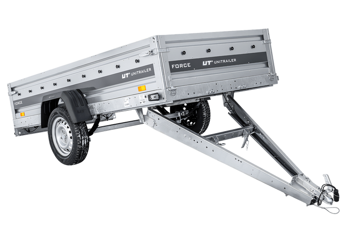 Einachsiger Anhänger auf Blattfedern 264×125 UNITRAILER FORCE 264/R KIPP mit BIS-Seitenwänden und Aluminiumabdeckung-Neu