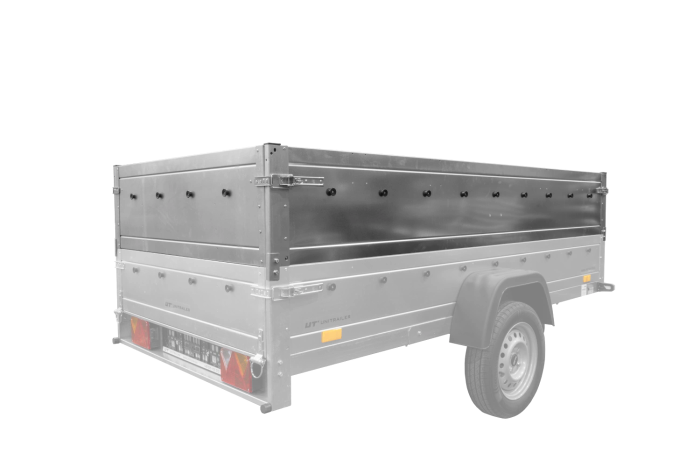 Einachsanhänger 264×150 UNITRAILER GARDEN 265 KIPP mit zusätzlichen Bordwänden, H-0-Rahmen und blauer Plane-Neu