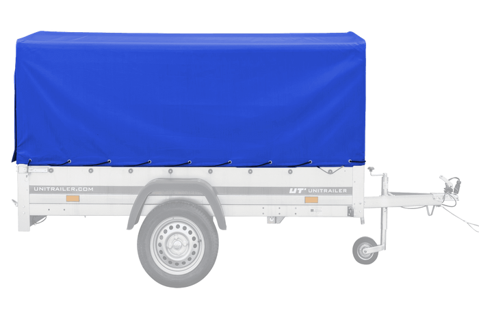 PKW-Anhänger 230×125 UNITRAILER GARDEN 230 FD mit BIS-Bordwänden, H-800-Gestell und blauer Plane-Neu