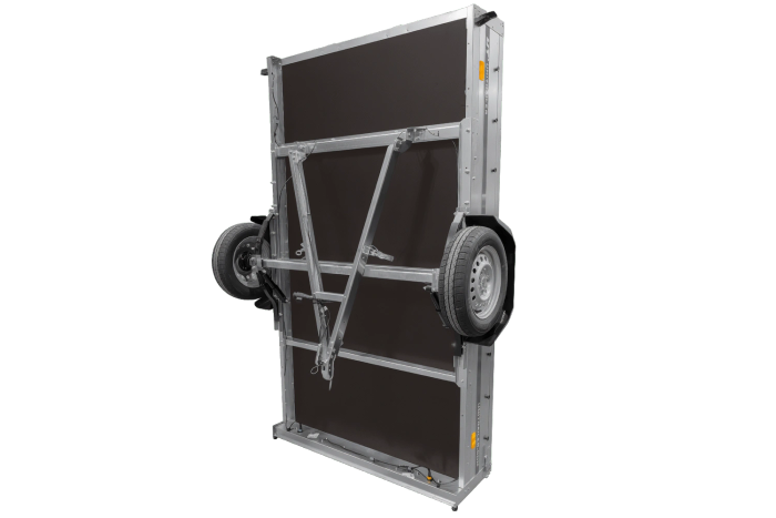 Einachsiger Anhänger auf Blattfedern 264×150 UNITRAILER GARDEN 265/R KIPP mit H-800 Rahmen und blauer Plane-Neu