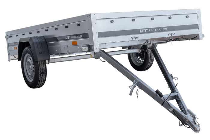 PKW Anhänger 264×150 UNITRAILER GARDEN 265 KIPP mit Flachplanenträger und grauer Plane-Neu