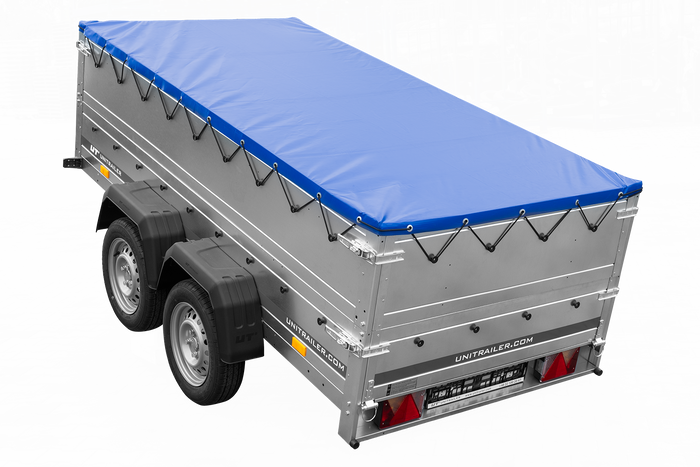 GARDEN TRAILER 264/2 KIPP Zweiachsanhänger mit Stützrad, Planenträgern, zus. Bordwänden und blauer Flachplane-Neu
