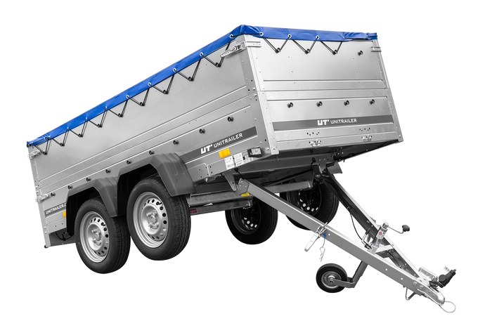 GARDEN TRAILER 264/2 KIPP Zweiachsanhänger mit Stützrad, Planenträgern, zus. Bordwänden und blauer Flachplane-Neu