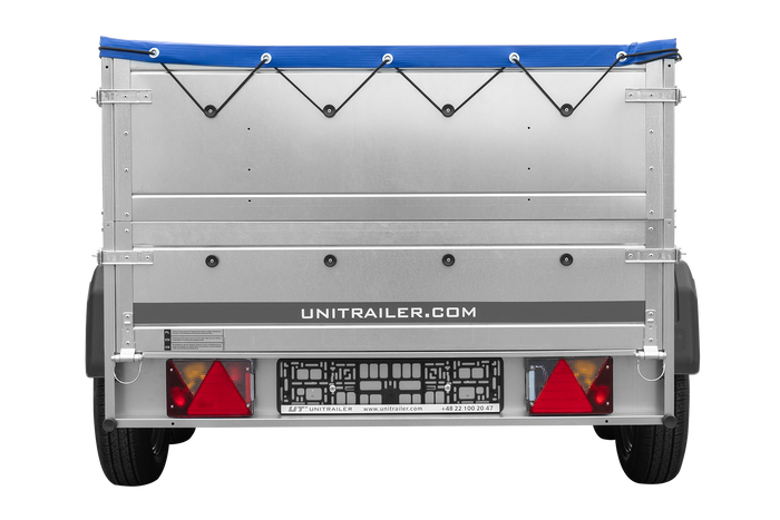 GARDEN TRAILER 264/2 KIPP Zweiachsanhänger mit Stützrad, Planenträgern, zus. Bordwänden und blauer Flachplane-Neu