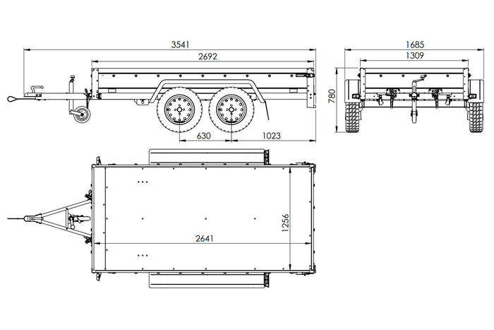GARDEN TRAILER 264/2 KIPP Zweiachsanhänger mit Stützrad, Planenträgern, zus. Bordwänden und blauer Flachplane-Neu
