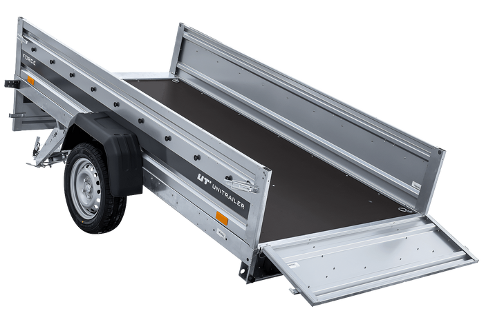 Leichter Anhänger 264×125 UNITRAILER FORCE 264 KIPP mit BIS-Seitenwänden, H-0-Rahmen und grauer Plane-Neu