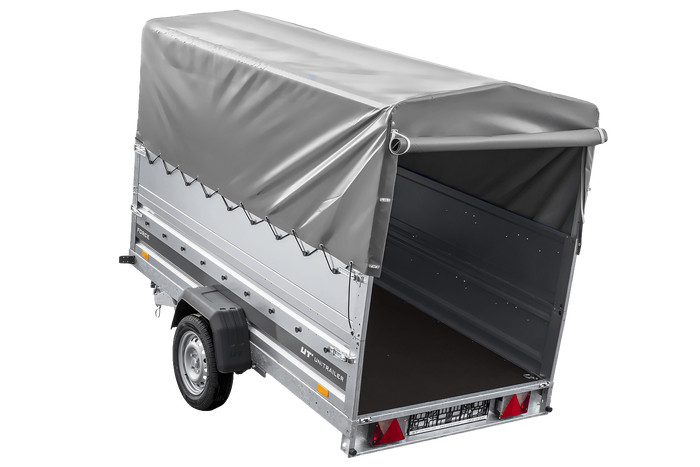 Leichter Anhänger auf Blattfedern 264×125 UNITRAILER FORCE 264/R KIPP mit BIS-Seitenwänden, H-800-Rahmen und grauer Plane-Neu