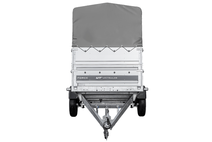 Leichter Anhänger auf Blattfedern 264×125 UNITRAILER FORCE 264/R KIPP mit BIS-Seitenwänden, H-800-Rahmen und grauer Plane-Neu