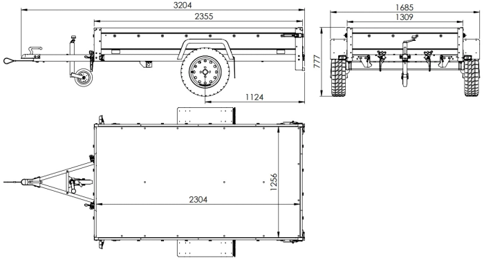 PKW-Anhänger auf Federn 230×125 UNITRAILER GARDEN 230/R KIPP mit Gitterwänden, H-800-Rahmen und blauer Plane-Neu